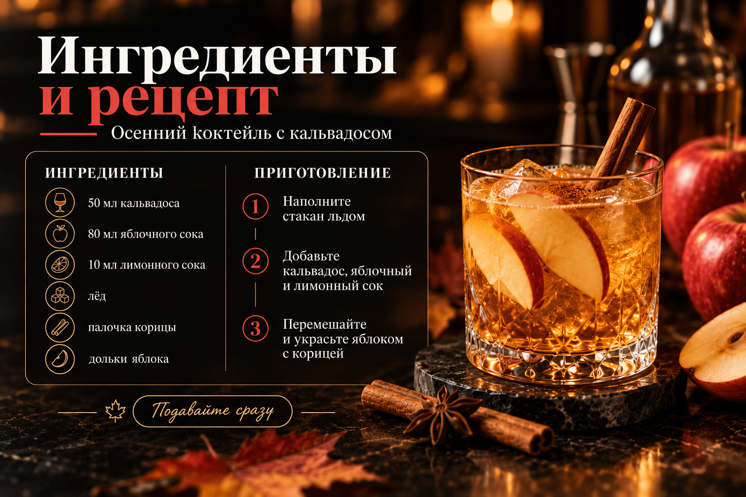 Ингредиенты осеннего коктейля с кальвадосом