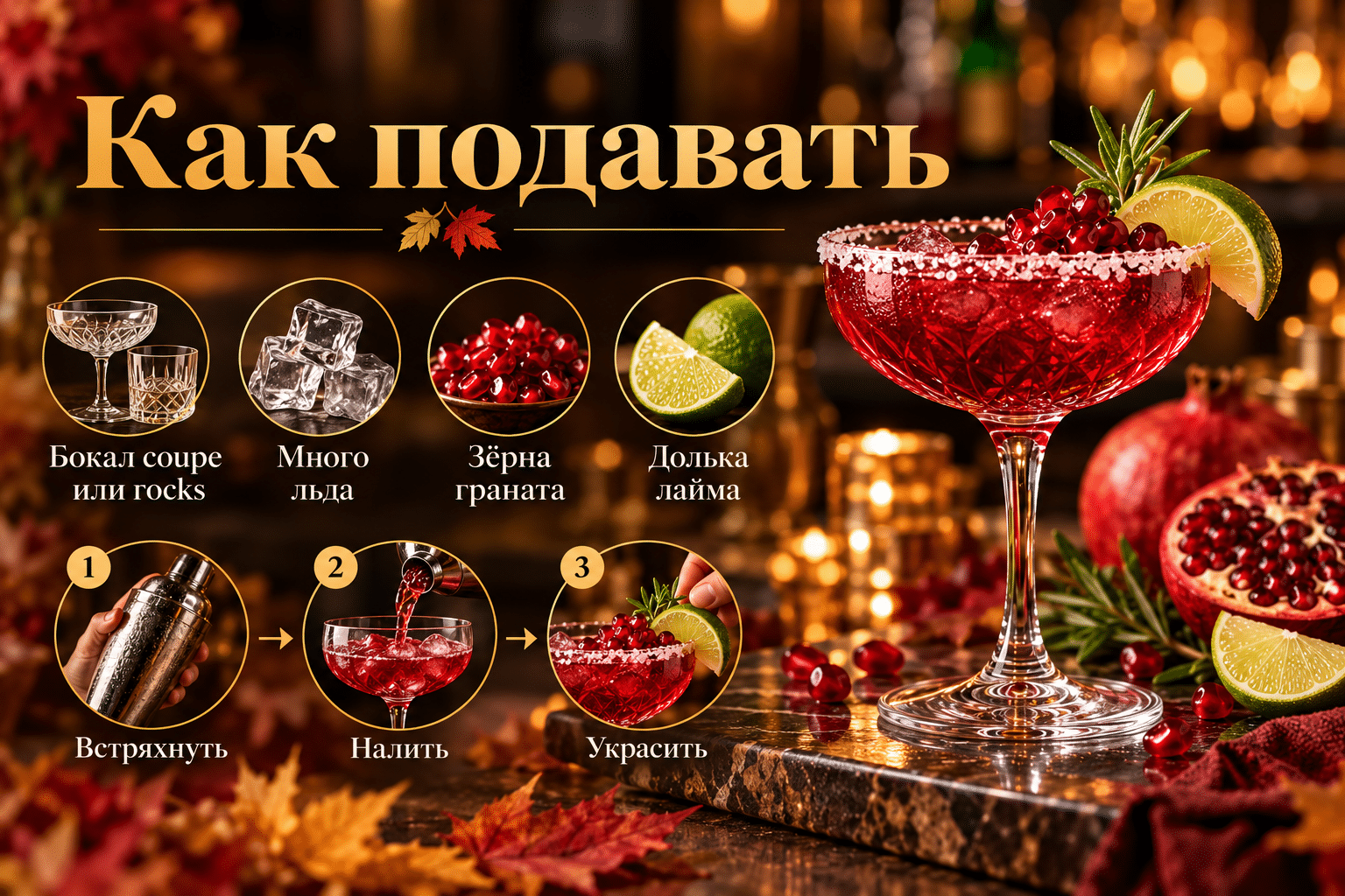 Как подавать осенний коктейль с текилой и гранатом