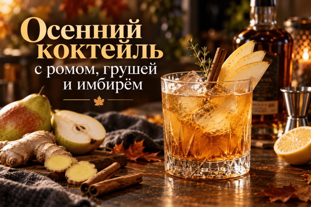 Осенний коктейль с ромом, грушей и имбирём — простой рецепт Осенний коктейль с ромом, грушей и имбирём: точные пропорции, пошаговый рецепт, варианты подачи и советы по приготовлению дома.